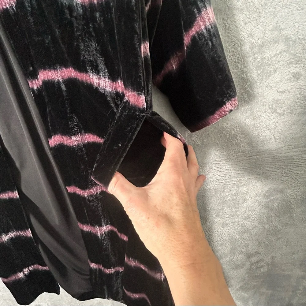 Pure‎ Jill J Jill Long Cardigan Duster Womens Medium Velvet Open Striped Pockets